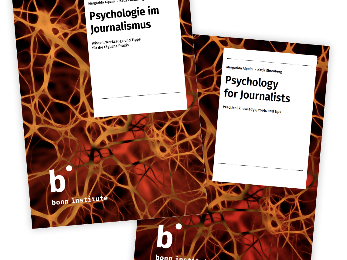 Das Bild zeigt die Cover unserer Publikation "Psychologie im Journalismus".