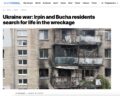 Screenshot aus dem Euronews Video, “Ukraine war: Irpin and Bucha residents search for life in the wreckage”, aufgenommen am 25. Juli 2023.