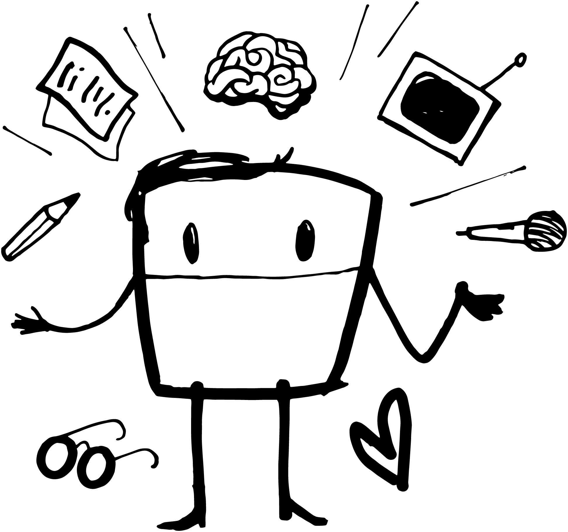 Illustration eines Wesens mit versch. Symbolen