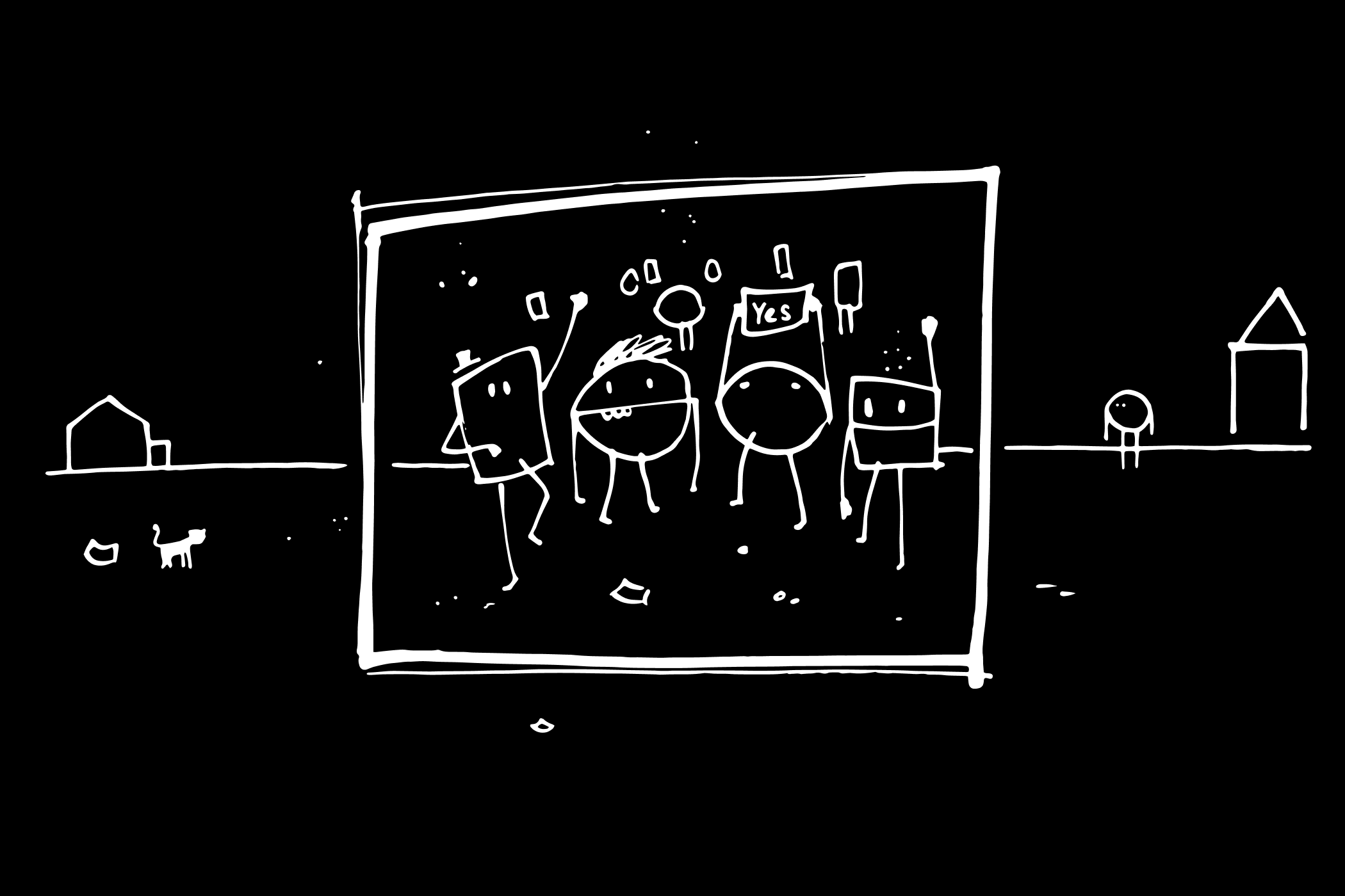 Illustration of a group of people in a frame