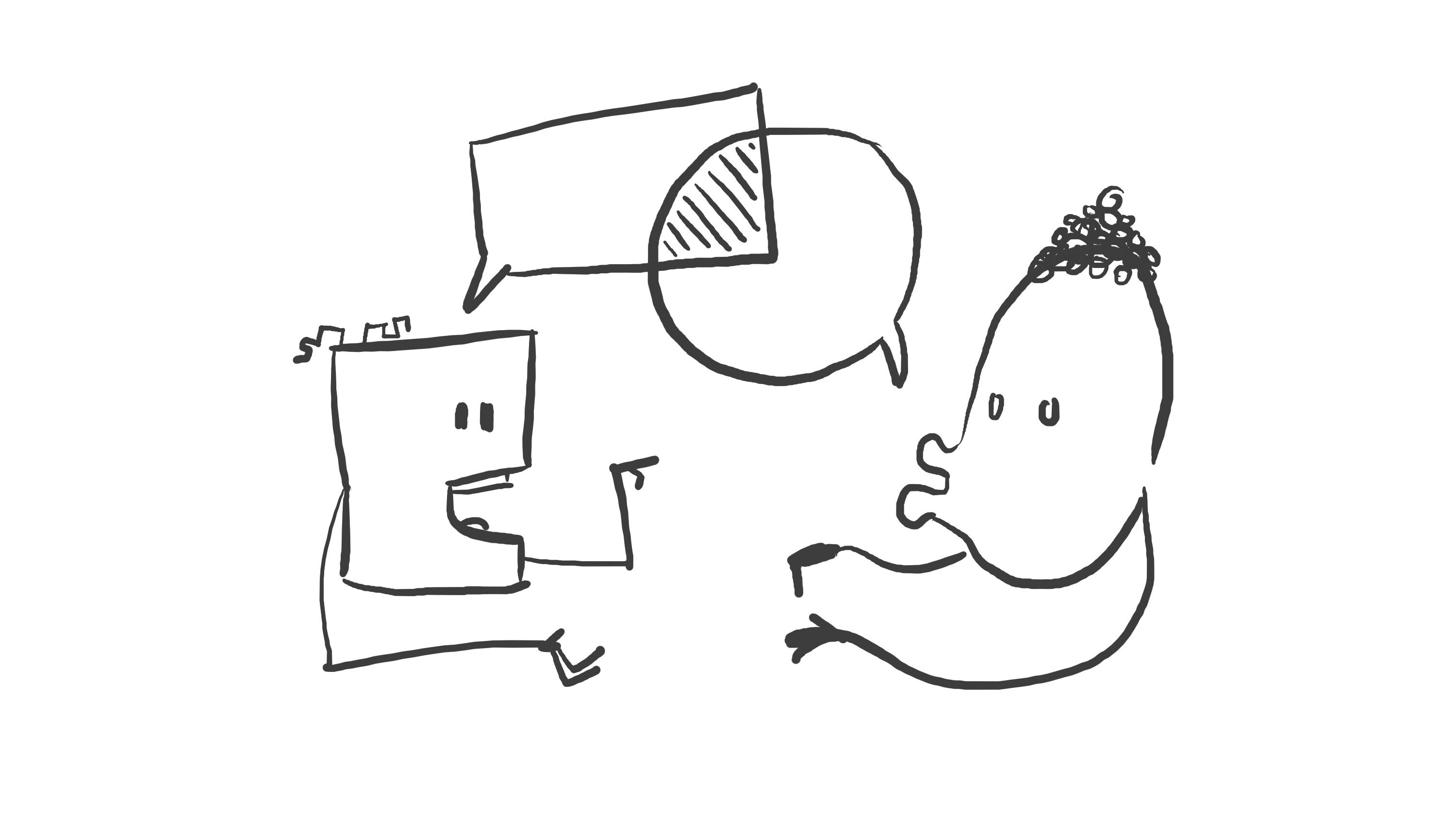 Eine Illustration von zwei Personen, die diskutieren und dabei Gemeinsamkeiten finden